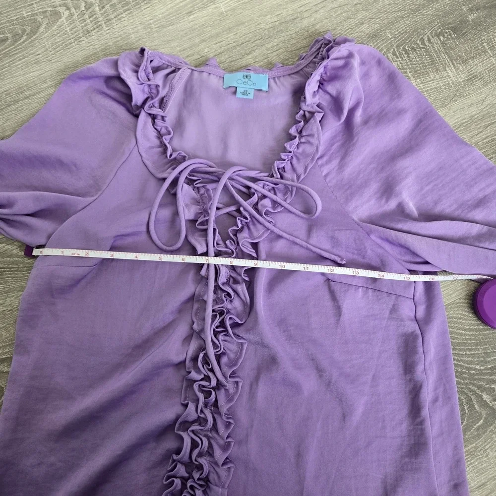 CeCe Lattice Raglan Sleeve Top Slate Lavender Size Xs  Ruffle‎ Blouse